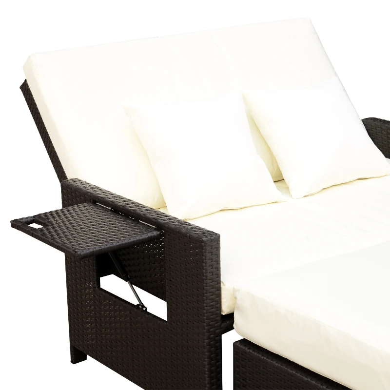Outsunny, sofa z funkcją leżanki z technorattanu, sofa ogrodowa, 2-osobowy z poduszkami, brązowy