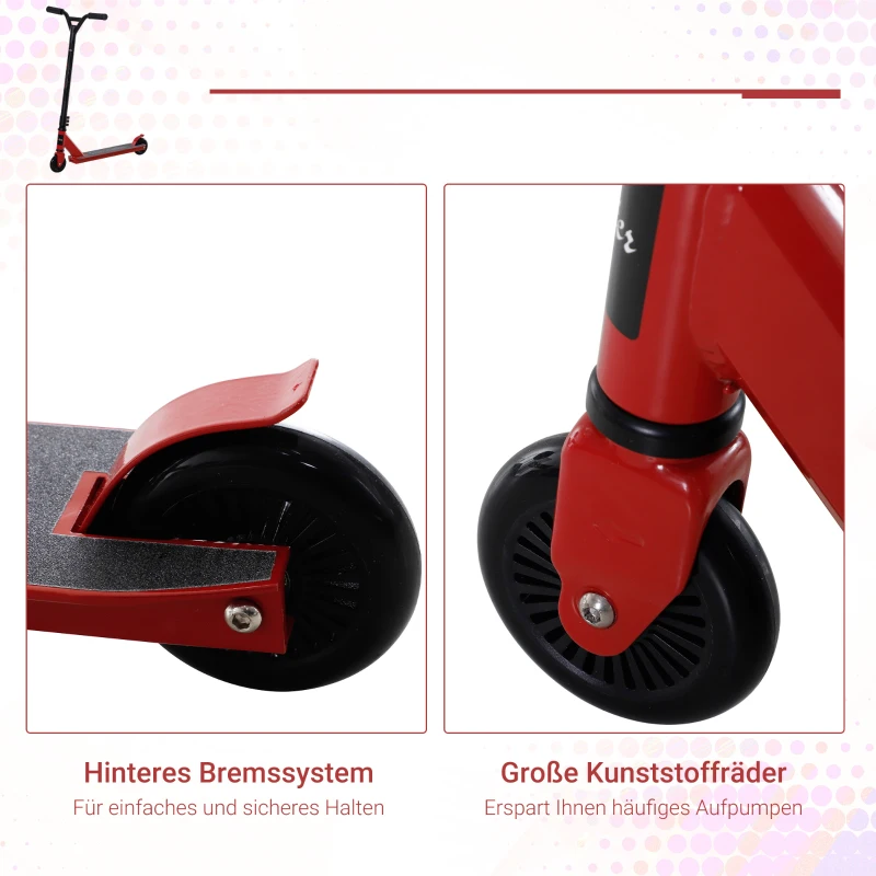 HOMCOM Profesjonalna hulajnoga wyczynowa, triki freestyle, hulajnoga dla dzieci w wieku od 14 lat, aluminium, czerwona