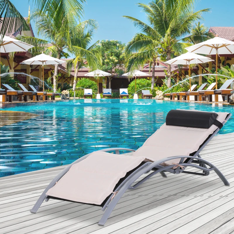 Outsunny Leżak ogrodowy, aluminiowy, regulowany, Oparcie regulowane w 5 poziomach, Maksymalne obciążenie 120 kg, kremowy