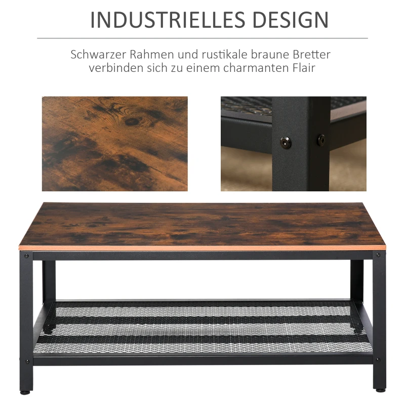 HOMCOM Stolik, stół do salonu, półka, stolik do sofy, metalowa rama