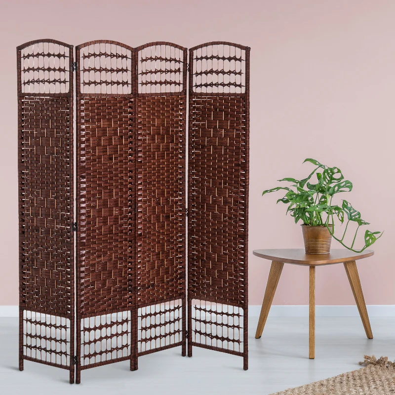 HOMCOM Ścianka działowa parawanowa przepierzenie 4-częściowy. 160x170cm bambus+drewno brązowy