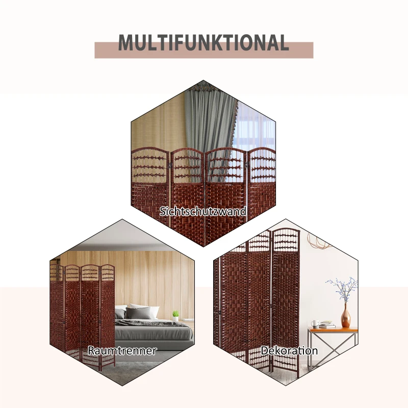 HOMCOM Ścianka działowa parawanowa przepierzenie 4-częściowy. 160x170cm bambus+drewno brązowy