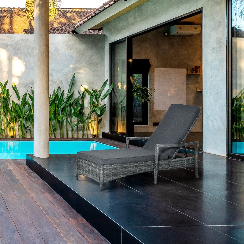 Outsunny leżak z technorattanu leżak ogrodowy z rattanu z regulowaną poduszką