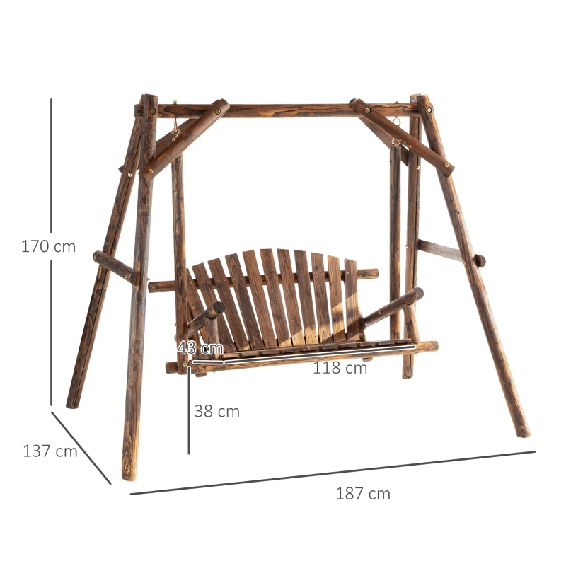 Outsunny huśtawka z dachem huśtawka ogrodowa 2-osobowa ławka bujana lite drewno naturalny