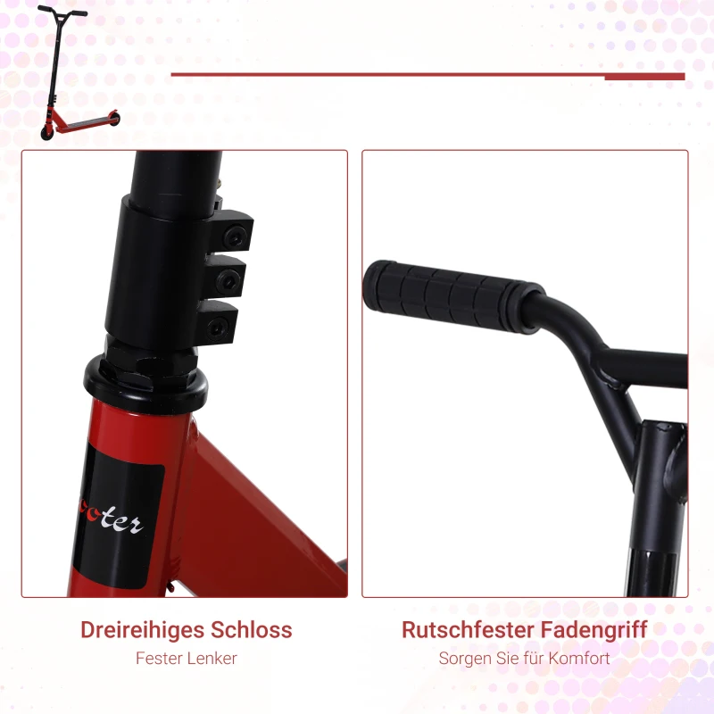 HOMCOM Profesjonalna hulajnoga wyczynowa, triki freestyle, hulajnoga dla dzieci w wieku od 14 lat, aluminium, czerwona