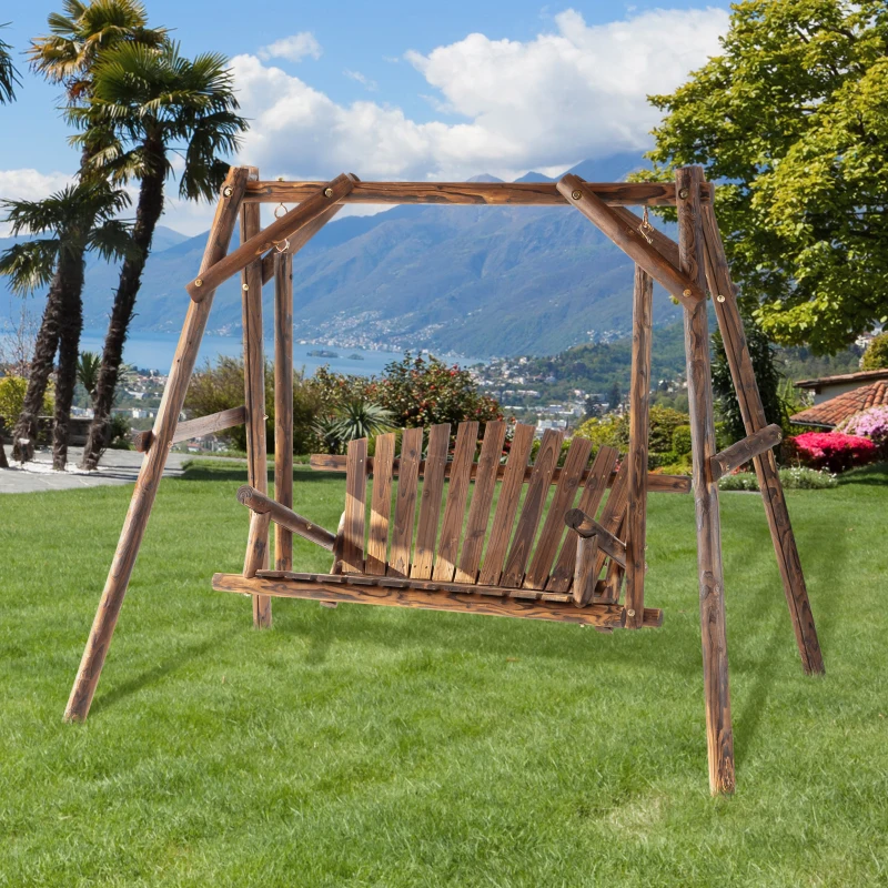 Outsunny huśtawka z dachem huśtawka ogrodowa 2-osobowa ławka bujana lite drewno naturalny