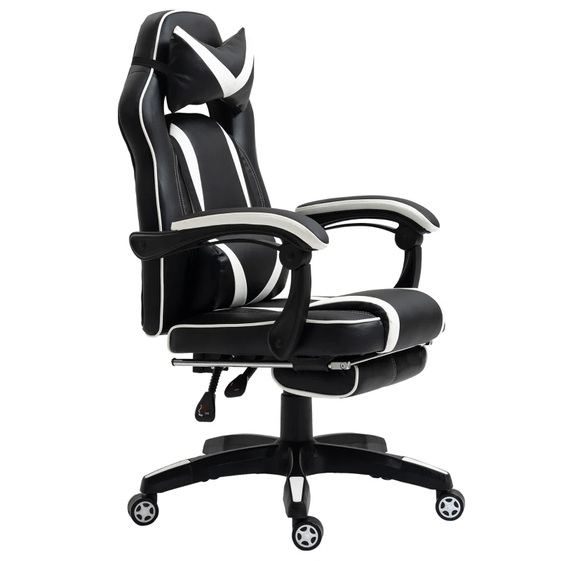 Vinsetto krzesło gamingowe biurowe obrotowe z podnóżkiem i poduszką sztuczna skóra białe