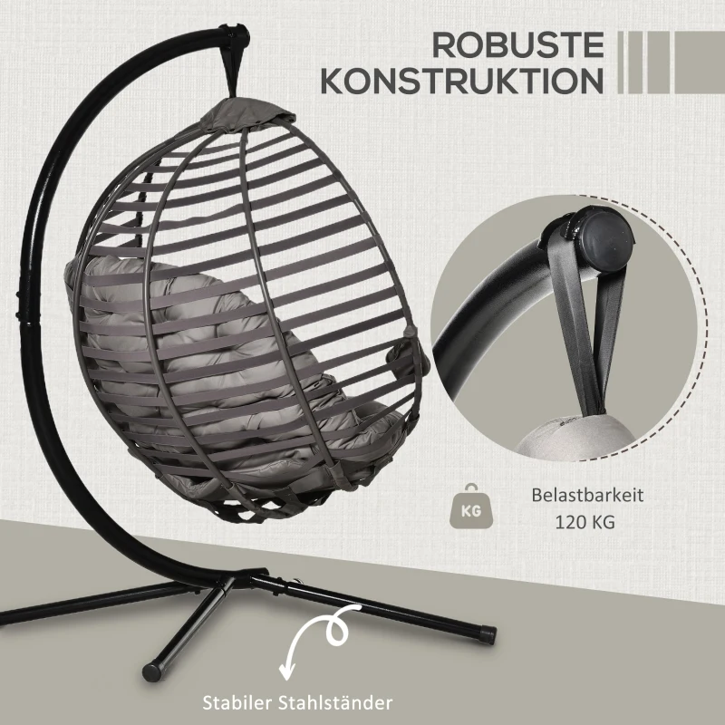 Outsunny fotel wiszący kosz wiszący ze stelażem z poduszką dla 1 osoby składany kosz
