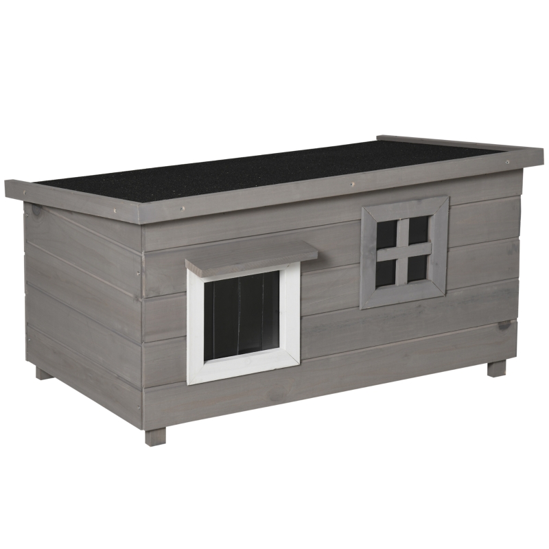 PawHut Katzenhaus Katzenhütte Katzenhöhle Kleintierhaus mit Fenster für Katzen Hunde Tannenholz Grau Schwarz 87 cm x 52 cm x 48 cm