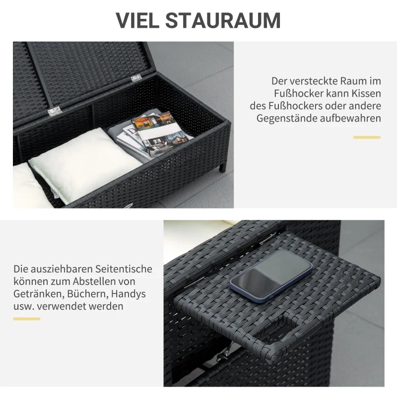 Outsunny, sofa z funkcją leżanki z technorattanu, sofa ogrodowa, 2-osobowy z poduszkami, brązowy