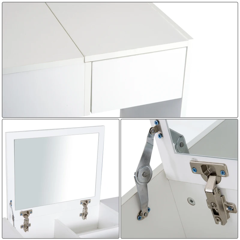 HOMCOM toaletka toaletka składane lustro kosmetyczne z białym taboretem