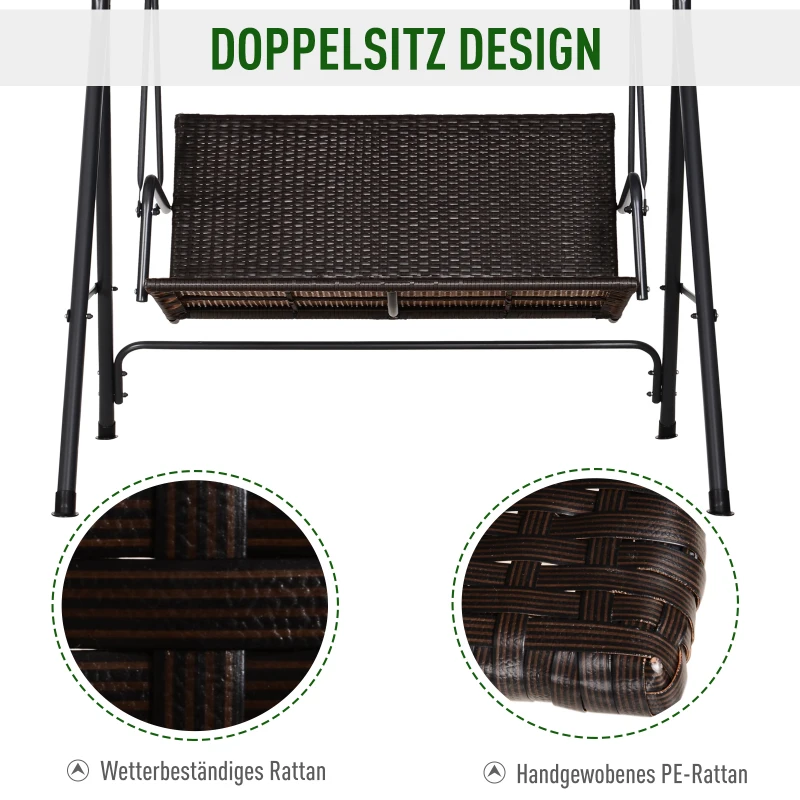 Outsunny huśtawka ogrodowa regulowany daszek przeciwsłoneczny rattan stal