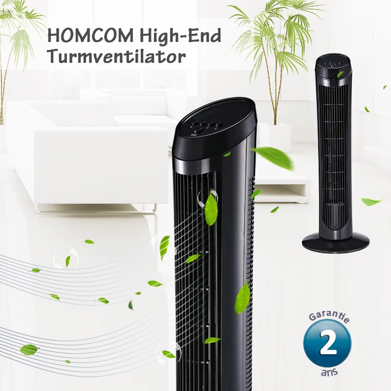 HOMCOM wentylator stojący wentylator kolumnowy 45 W, 3 poziomy wentylacji, ABS, czarny