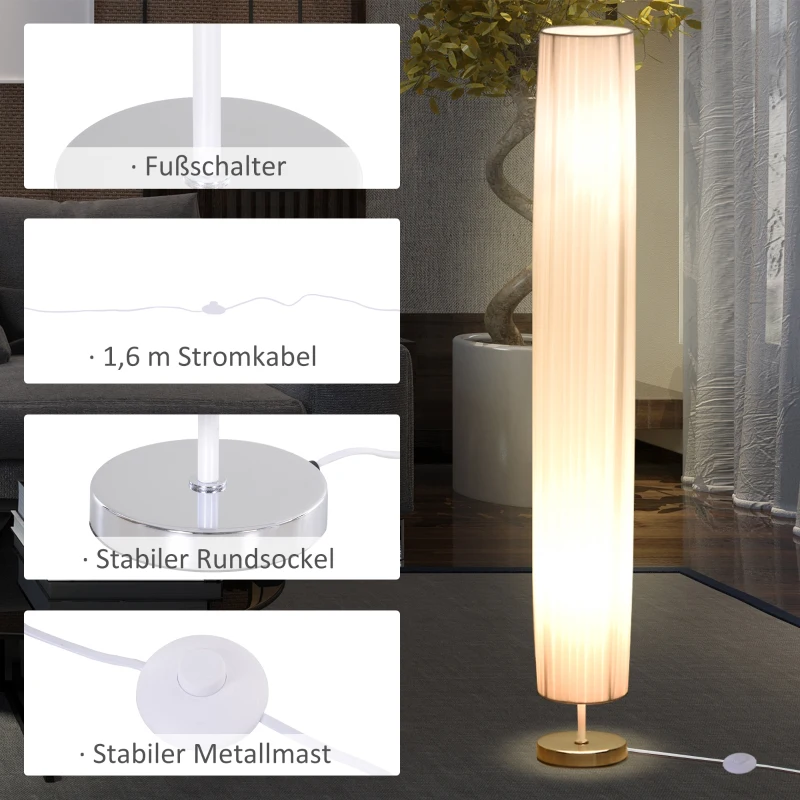 HOMCOM lampa podłogowa stojąca oświetlenie podłogowe do salonu E27 stal nierdzewna 120 cm biała