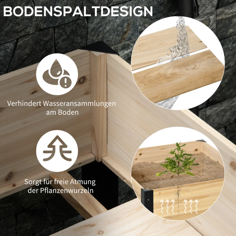 Outsunny podwyższona grządka rabata na kwiaty z włókniną drewno 80x60x74 cm