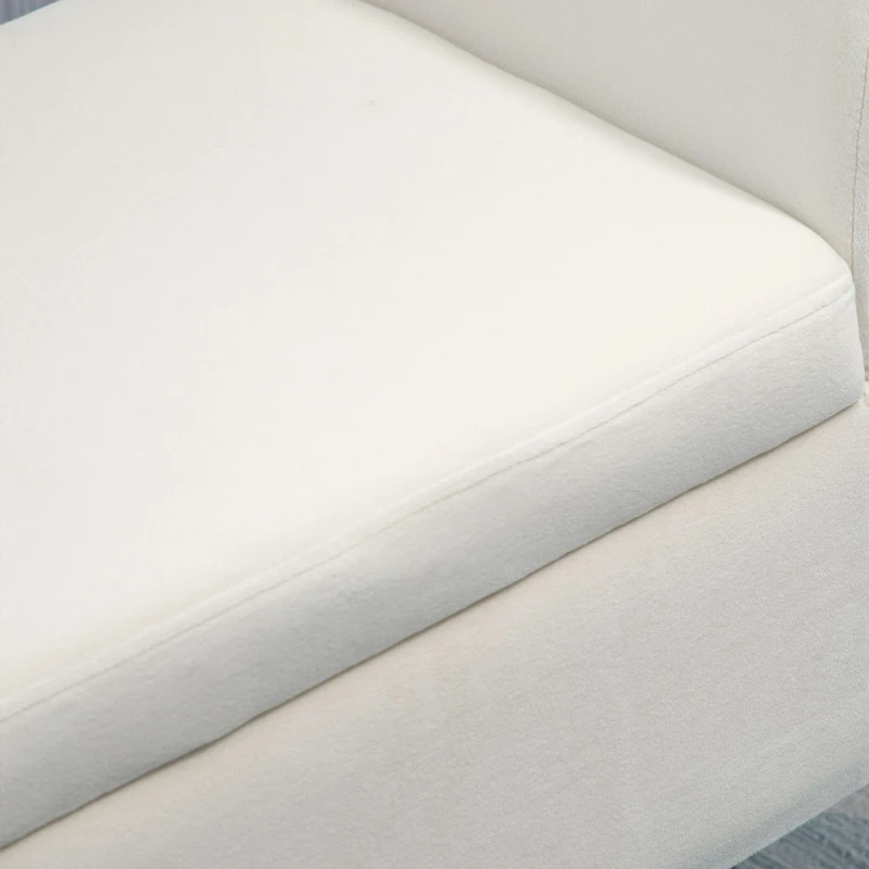 HOMCOM Banco para Pé de Cama Estofado em Veludo Banco de Armazenamento Acolchoado com Tampa Apoio para os Braços Pés de Madeira para Dormitório Sala de Estar 111,5x41x65cm Branco Creme