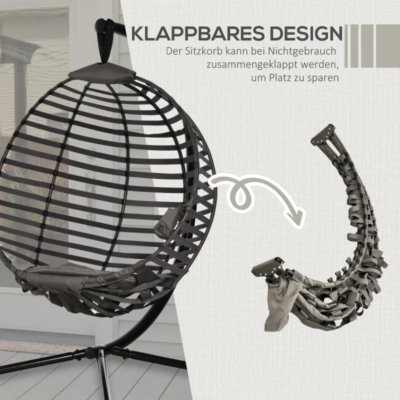 Outsunny fotel wiszący kosz wiszący ze stelażem z poduszką dla 1 osoby składany kosz