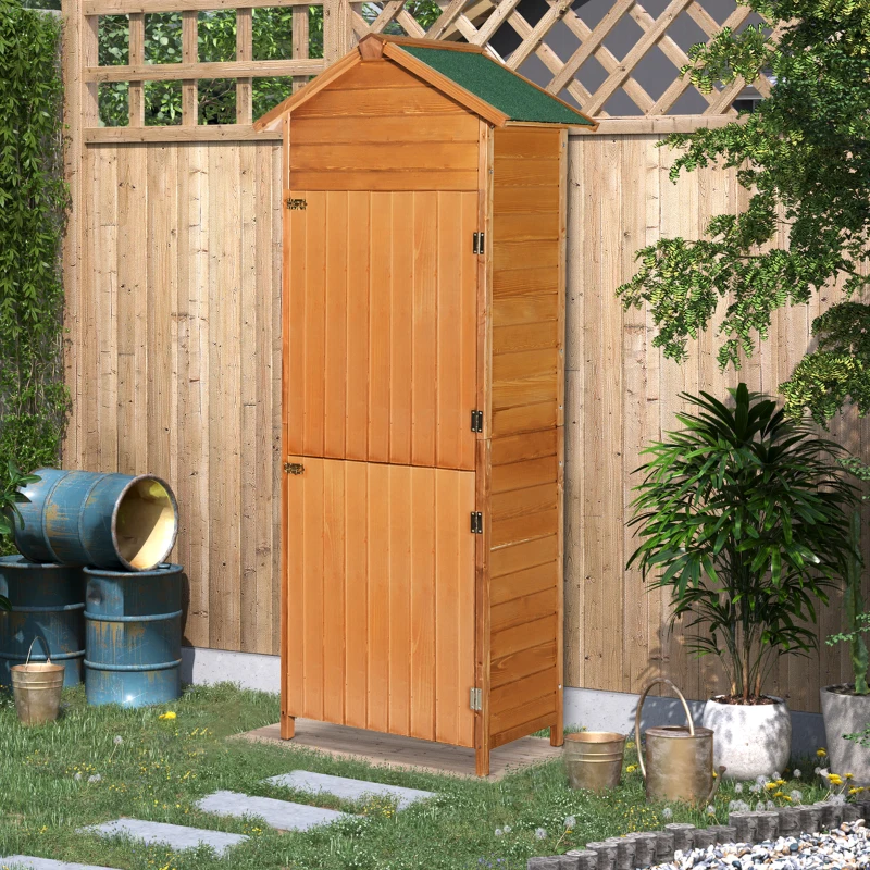 HOMCOM Garden Shed Wooden Shed Timber Garden Storage Shed Outdoor Sheds w/ Tilted-felt Roof and Two Lockable Doors, 190cm x 79cm x 49cm, Red Brown
