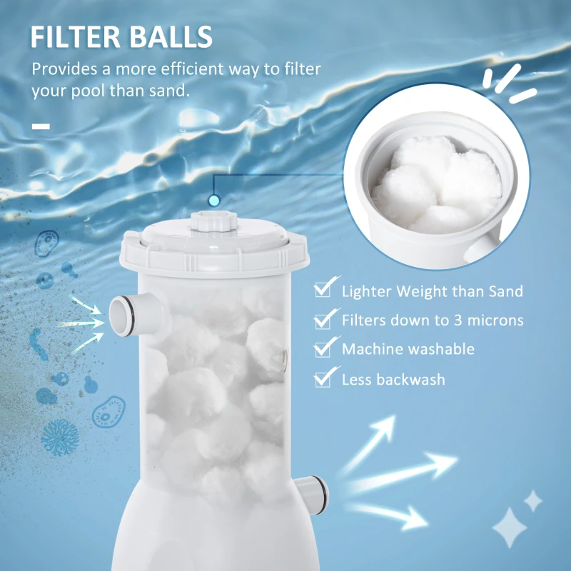 Outsunny Pompa de filtrare de 90W pentru piscine cu bile de filtrare, debit maxim 4000L/H, Gri