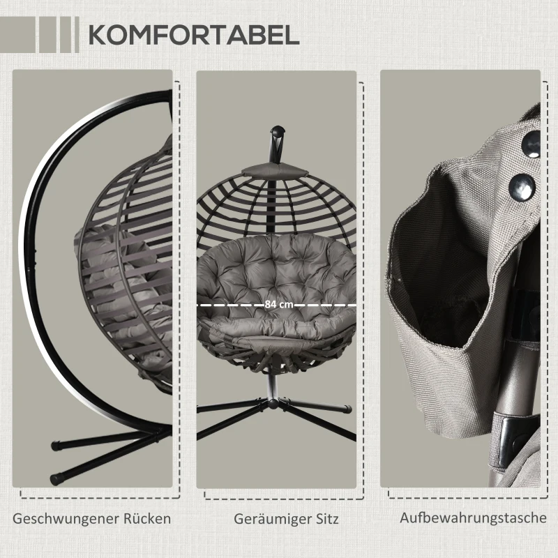 Outsunny fotel wiszący kosz wiszący ze stelażem z poduszką dla 1 osoby składany kosz