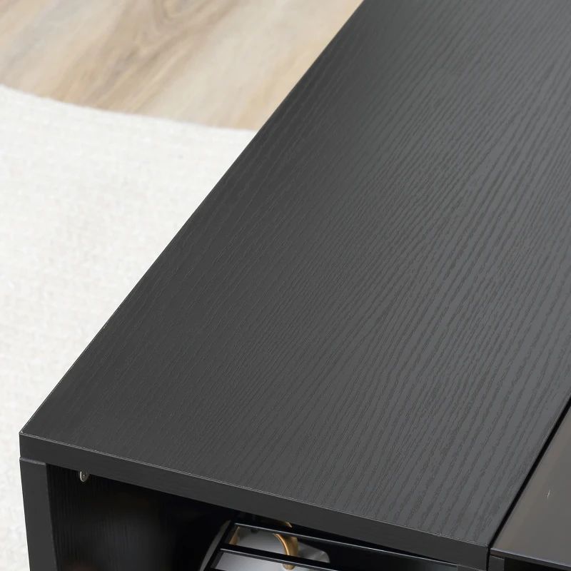 HOMCOM Modern Coffee Table with Tempered Glass Top, Cocktail Table with 3-Tier Storage Shelves for Living Room, Black