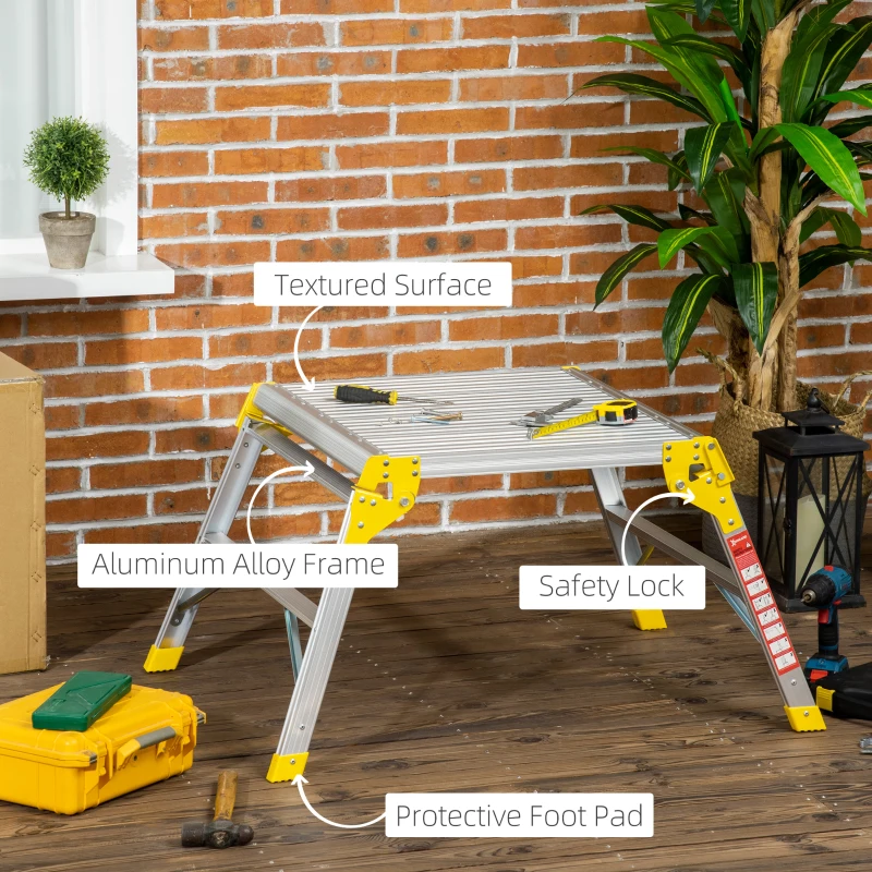 DURHAND Aluminium Work Platforms, Folding Hop up Platform with Safety Lock, 960x710x500mm, 150Kg Capacity