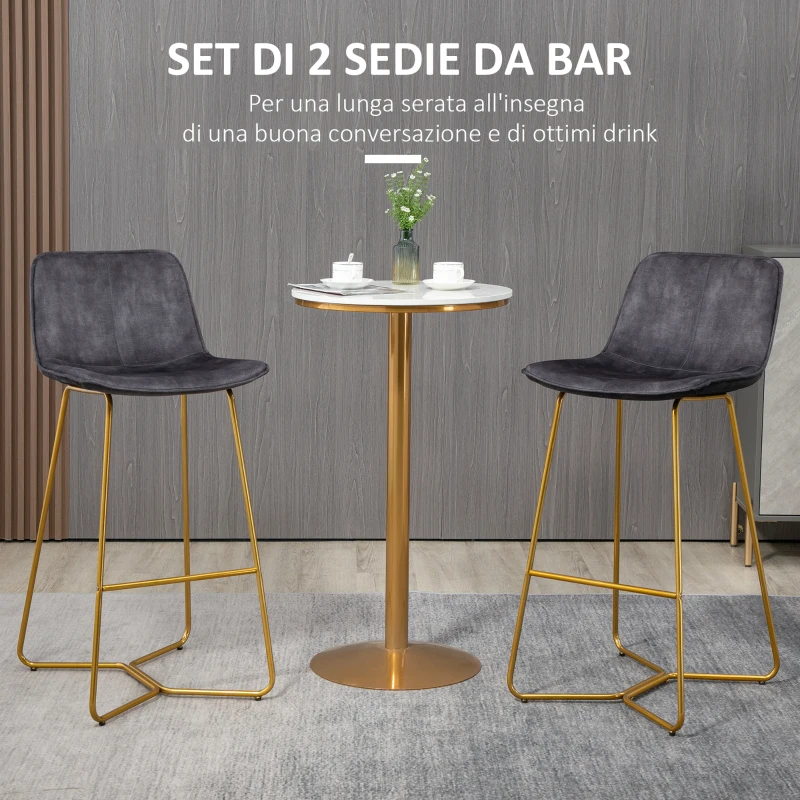 HOMCOM Set 2 Sgabelli da Bar con Schienale e Poggiapiedi 48x56.5x103cm, Velluto Grigio
