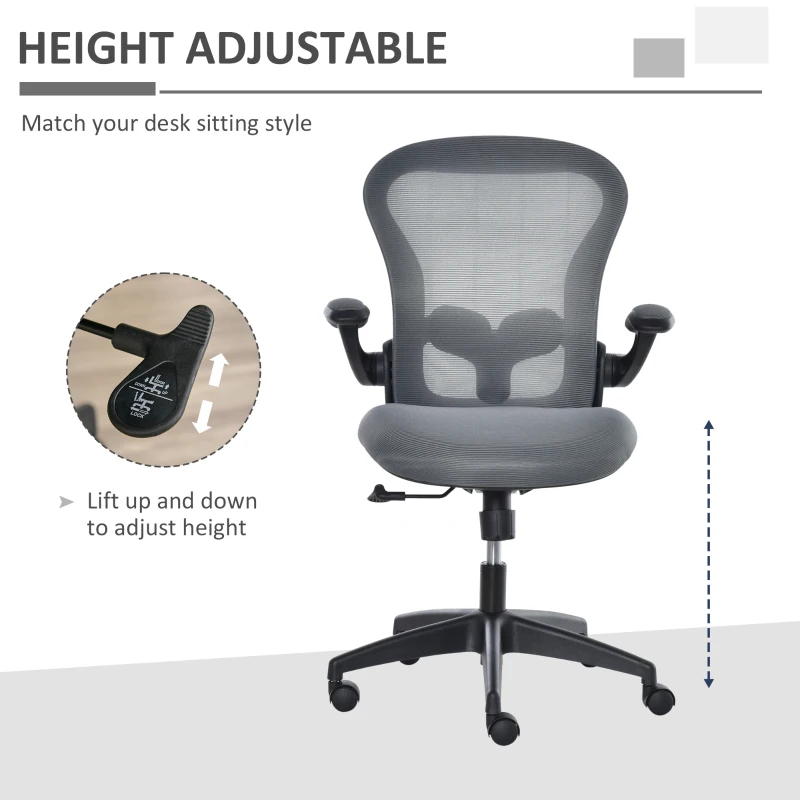 Vinsetto Ergonomic Mesh Office Chair Flip-Up Arm, Grey