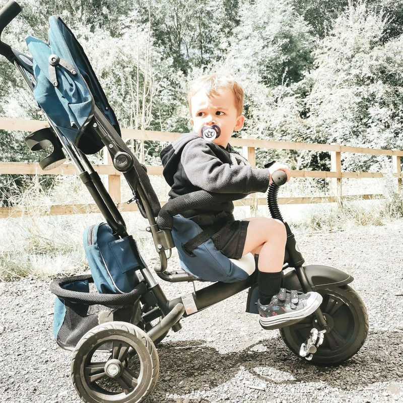 HOMCOM Triciclo per Bambini con Maniglione Tettuccio Deluxe Struttura Metallo 102 x 49 x 102cm Nero Blu