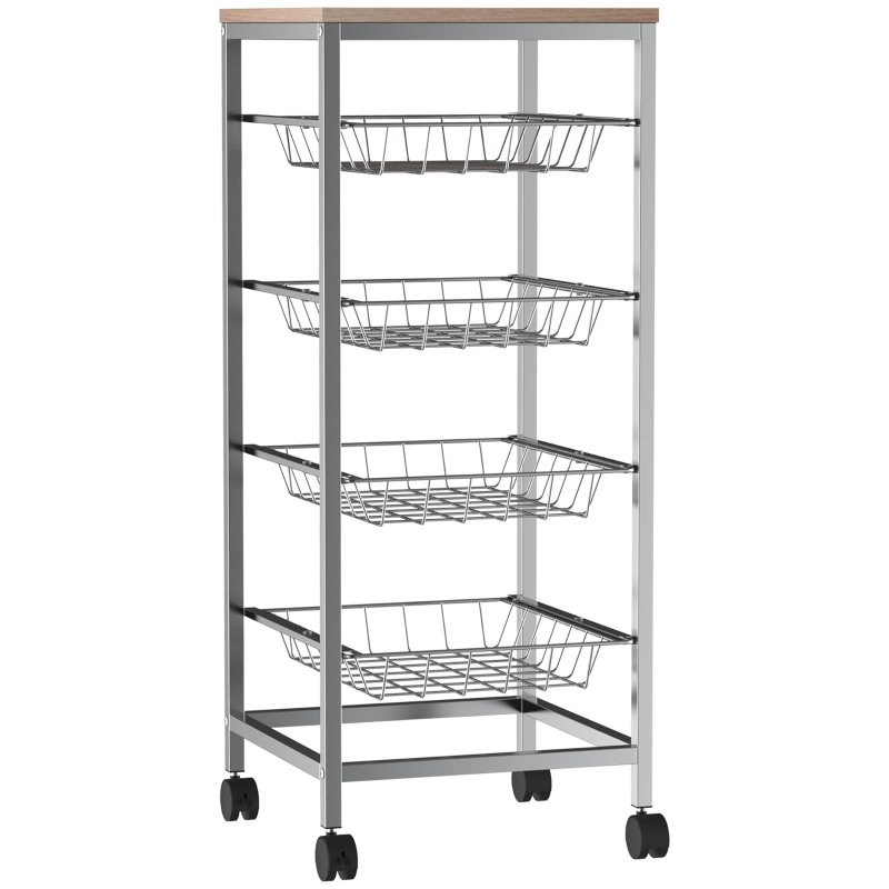 Chariot de service desserte à roulettes 4 tiroirs acier MDF