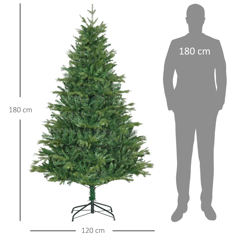 HOMCOM Árvore de Natal Artificial 180cm com 1443 Ramos Folhas de PVC Base Dobrável e Suporte Metálico Verde