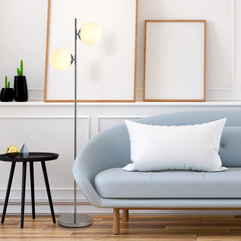 HOMCOM Lampadaire design néo-rétro 2 boules max. 40 W métal argenté