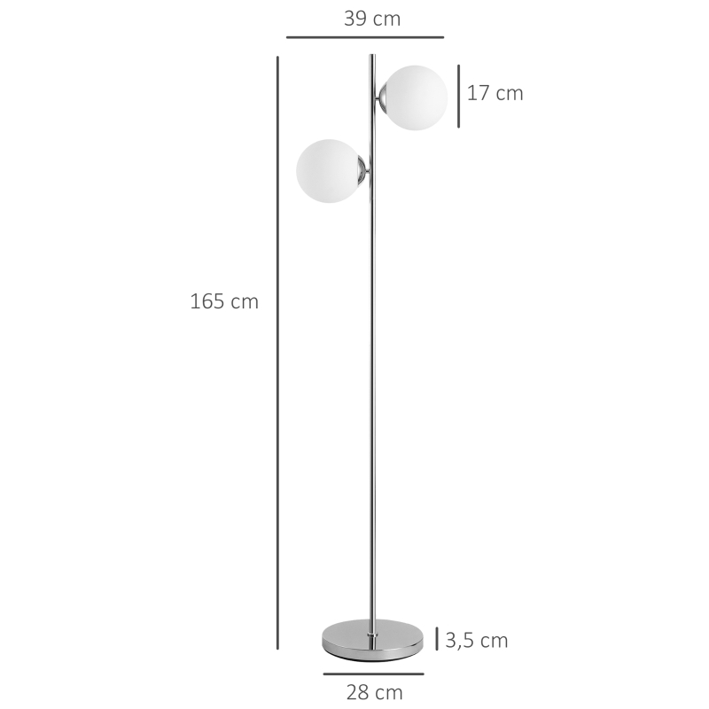 HOMCOM Lampadaire design néo-rétro 2 boules max. 40 W métal argenté