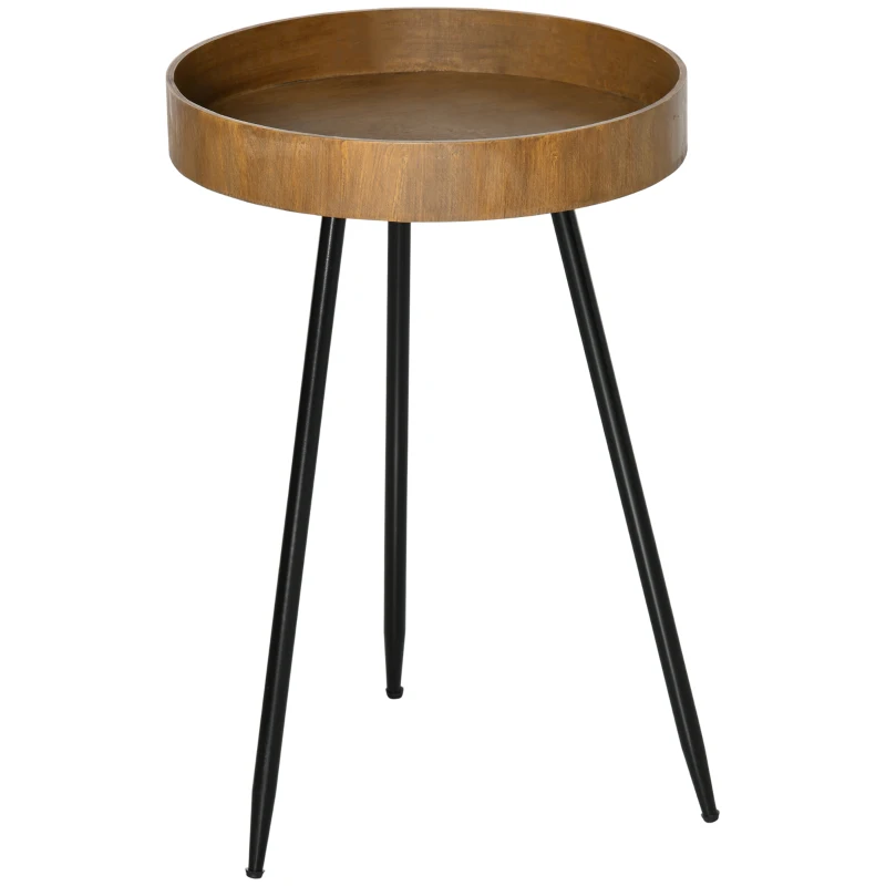 HOMCOM Tavolino da Caffè Stile Industriale con Bordi Rialzati, Legno e Acciaio, Ø40.6x61.5cm, Marrone e Nero