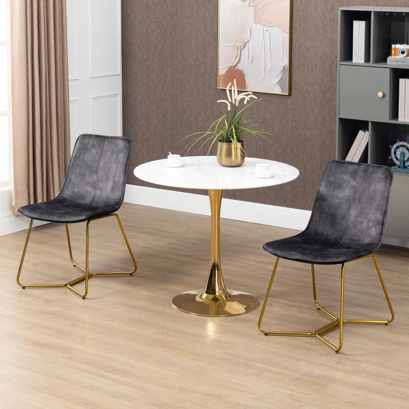 HOMCOM Set 2 Sedie da Soggiorno e Salotto Senza Braccioli in Velluto con Gambe Dorate, Grigio