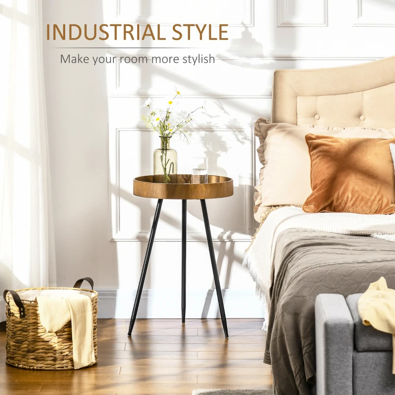 HOMCOM Tavolino da Caffè Stile Industriale con Bordi Rialzati, Legno e Acciaio, Ø40.6x61.5cm, Marrone e Nero