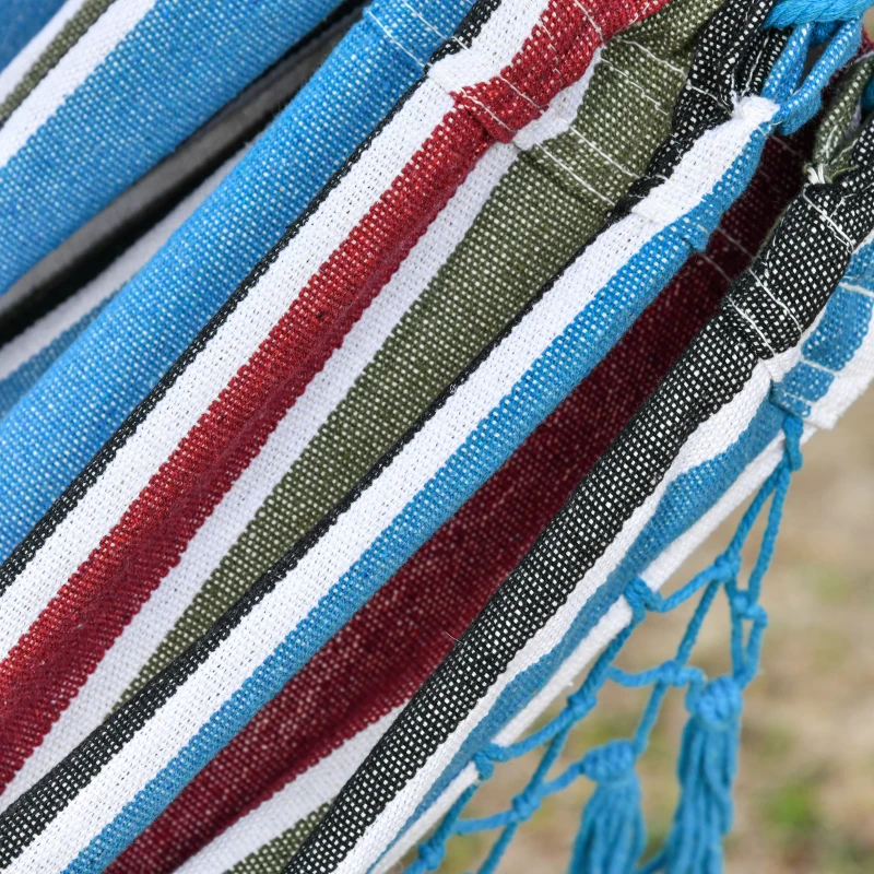 Outsunny Cotton Hammock Portable w/ Carrying Bag Brazilian Fringe Deluxe Swing Chair for Beach, Yard, Bedroom, Patio, Porch, Indoor, Outdoor