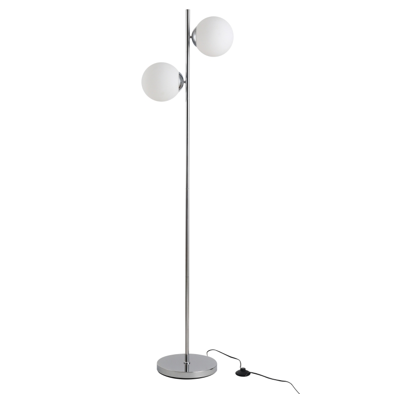 HOMCOM Lampadaire design néo-rétro 2 boules max. 40 W métal argenté