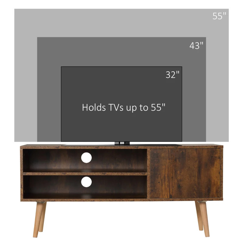 HOMCOM TV Unit Cabinet for TVs up to 55 Inches, TV Stand with Cupboard and Storage Shelves, Cable Holes for Living Room, Brown