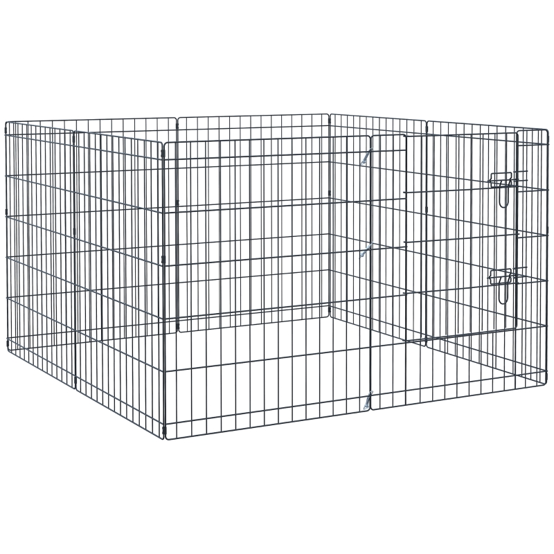 PawHut Parc enclos modulable pour chiens lapins rongeurs clôture pour petits animaux intérieur et extérieur pliant 1 porte 8 panneaux en fil de métal porte verrouillable 71 x 61 cm noir