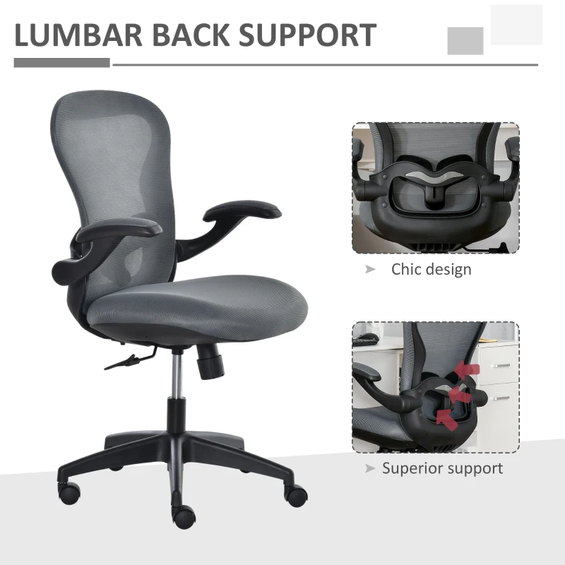 Vinsetto Ergonomic Mesh Office Chair Flip-Up Arm, Grey