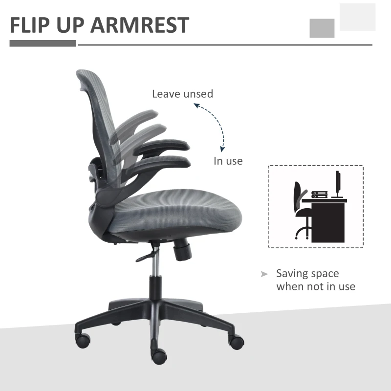 Vinsetto Ergonomic Mesh Office Chair Flip-Up Arm, Grey
