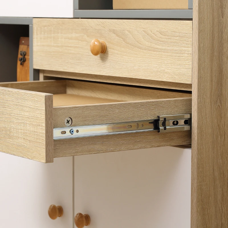 HOMCOM Modern Sideboard Storage Cabinet, Free Standing Accent Cupboard with 3 Drawers for Bedroom, Living Room, Hallway, Natural, White, Grey