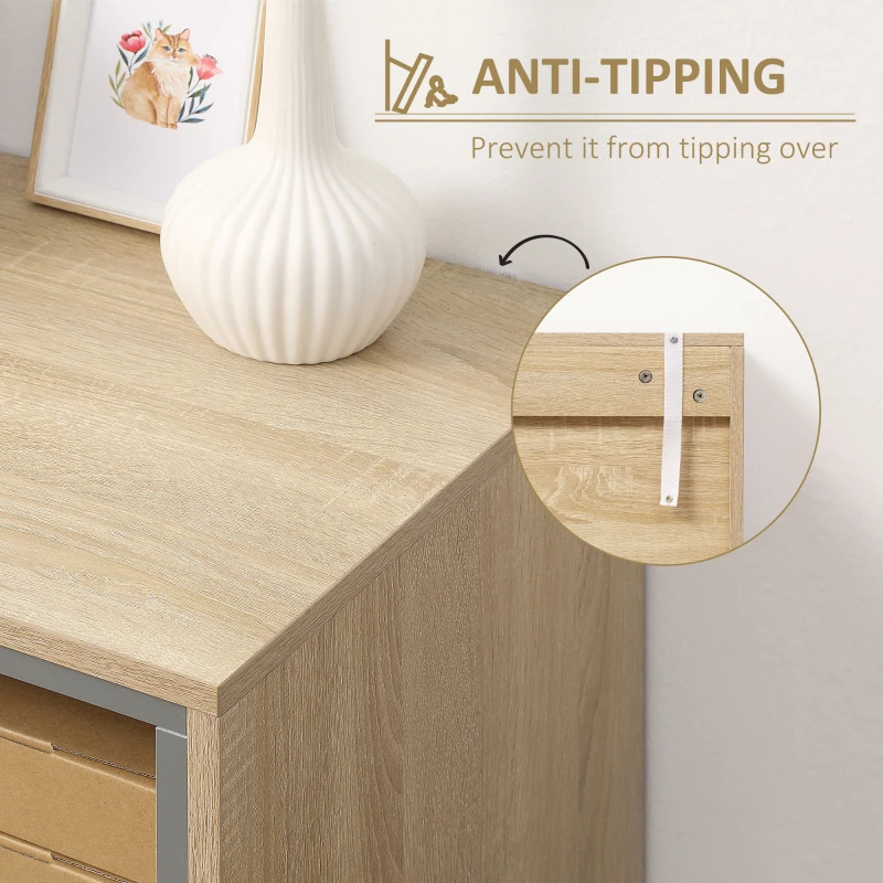 HOMCOM Modern Sideboard Storage Cabinet, Free Standing Accent Cupboard with 3 Drawers for Bedroom, Living Room, Hallway, Natural, White, Grey