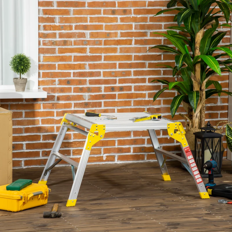 DURHAND Aluminium Work Platforms, Folding Hop up Platform with Safety Lock, 960x710x500mm, 150Kg Capacity