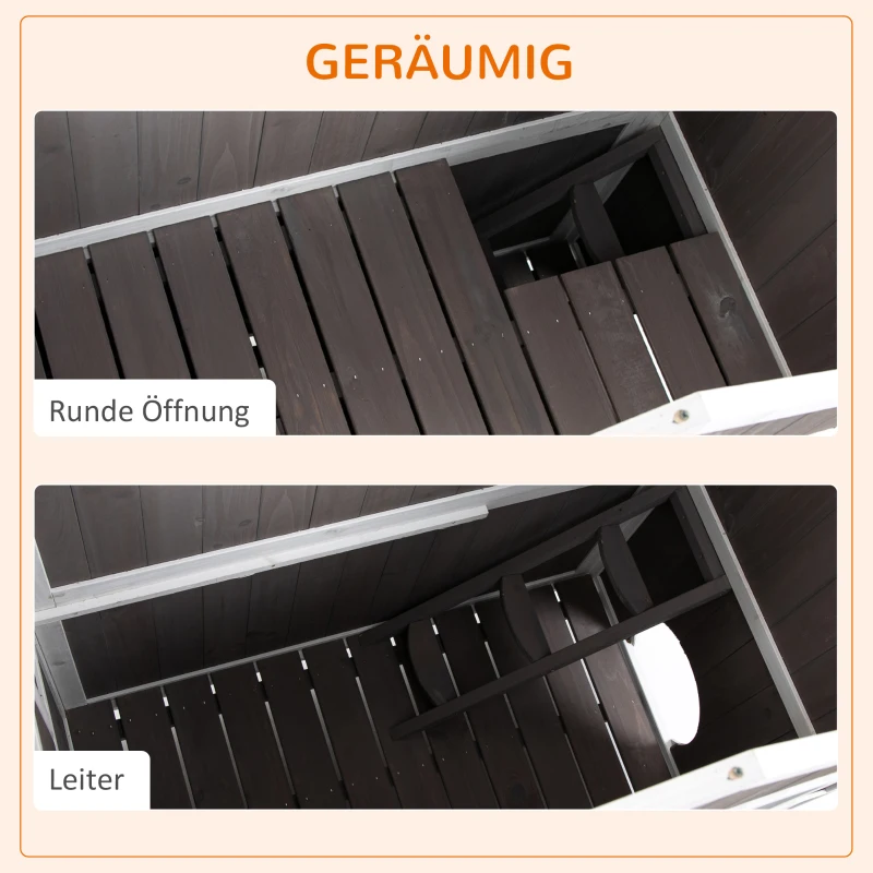 PawHut Katzenhaus Tannenholz Katzenhütte Katzenhöhle mit Plattform Katzenvilla Kleintierhaus für Katzen 2 Ebenen Indoor Outdoor Katzengehege wärmeisoliert wetterfest Grau 100 x 62,5 x 119 cm