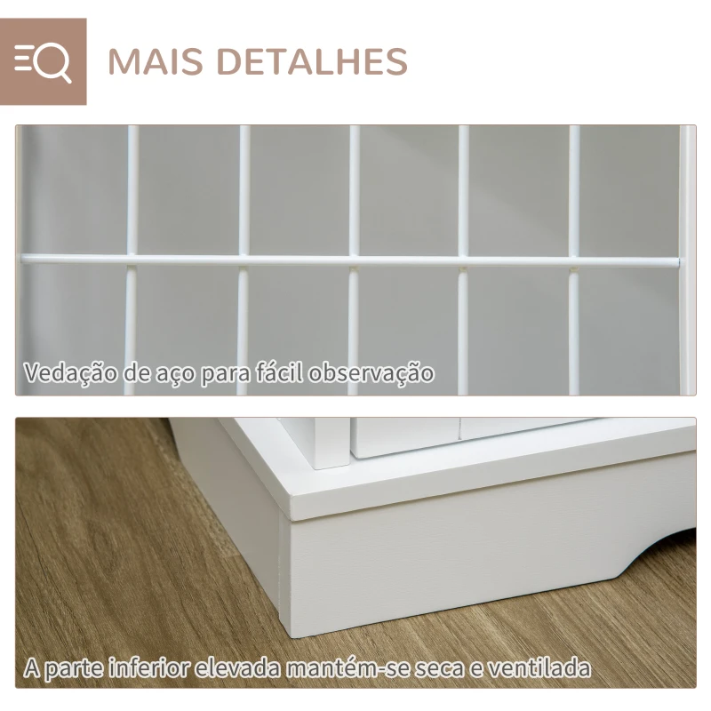 Pawhut Gaiola para Cães Pequenos de Madeira 76x54,5x56 cm Gaiola com Superfície de Mesa com 2 Portas e Grade de Aço Branco