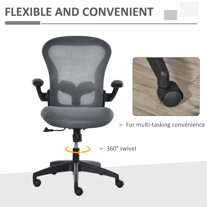 Vinsetto Ergonomic Mesh Office Chair Flip-Up Arm, Grey