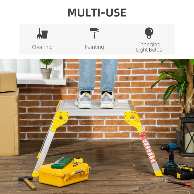 DURHAND Aluminium Work Platforms, Folding Hop up Platform with Safety Lock, 960x710x500mm, 150Kg Capacity