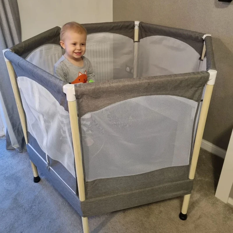 HOMCOM Trampolino Elastico Salvaspazio per Bambini 3-12 Anni (Max. 80kg) con Rete di Protezione, Grigio, 126x109x98cm